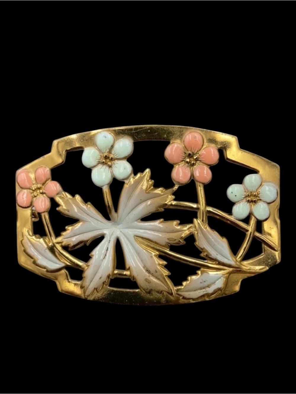 Vintage Pastel Enamel Leaf Flower Brooch